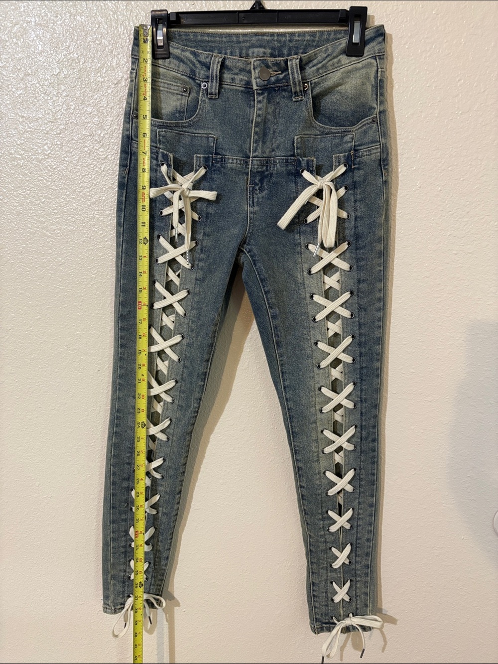 Lace-Up Blue Wash Skinny Women’s Jeans Lace Up Vintage Size M